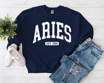 Sudadera personalizada de Aries, suéter personalizado para el año de la EST, regalo del zodiaco para el cumpleaños de Aries