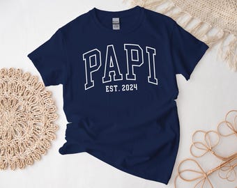 Papi Shirt, Outline Style Custom Daddy Tshirt, Personalization Est Year Father's Day Gift Dad Tee