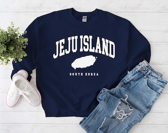 Jeju Island Sweatshirt, Vacation Trip to South Korea Sweater, Jeju Island Map Cozy Unisex Crewneck