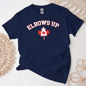 Elbows Up Canada Shirt, Cursive Text Coat of Arms, Support Canadian Proud Tshirt