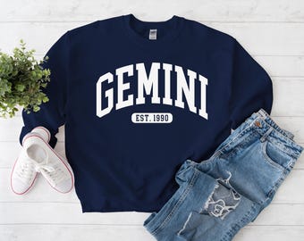Custom Gemini Sweatshirt, Personalized Est Year Sweater, Zodiac, Gift for Gemini Birthday
