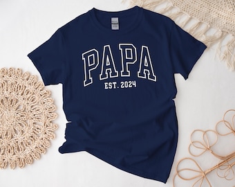 Papa Shirt, Outline Style Custom Daddy Tshirt, Personalization Est Year Father's Day Gift Dad Tee