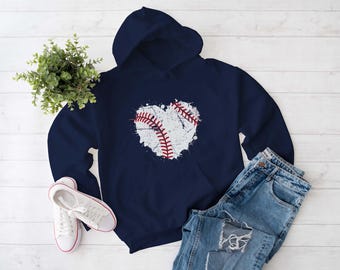 Baseball Hoodie, Baseball Distressed Heart Sweatshirt, Baseball Gift