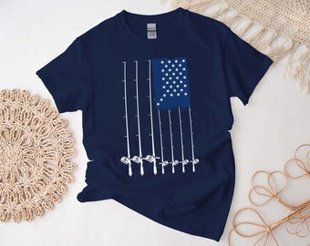 Fishing Shirt, American Flag Fishing Rod Tshirt, Funny Fisherman Gift