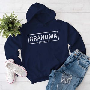 Custom Grandma Hoodie, Rectangle Style New Grandma Sweatshirt, Gift for Grandparents Pregnancy Announcement