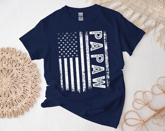 Papaw Shirt, Patriotic Grandpa Tshirt American Flag, Custom Papaw Grandfather Tee, Free Gift Message Insertion