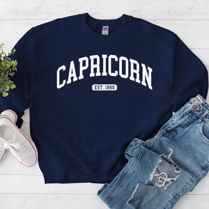 Custom Capricorn Sweatshirt, Personalized Est Year Sweater, Zodiac, Gift for Capricorn Birthday