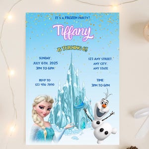 Frozen Editable Birthday Invitation, Olaf Elsa Birthday Invitation, Cartoon Kids Birthday, Frozen Birthday Invite, Canva Template