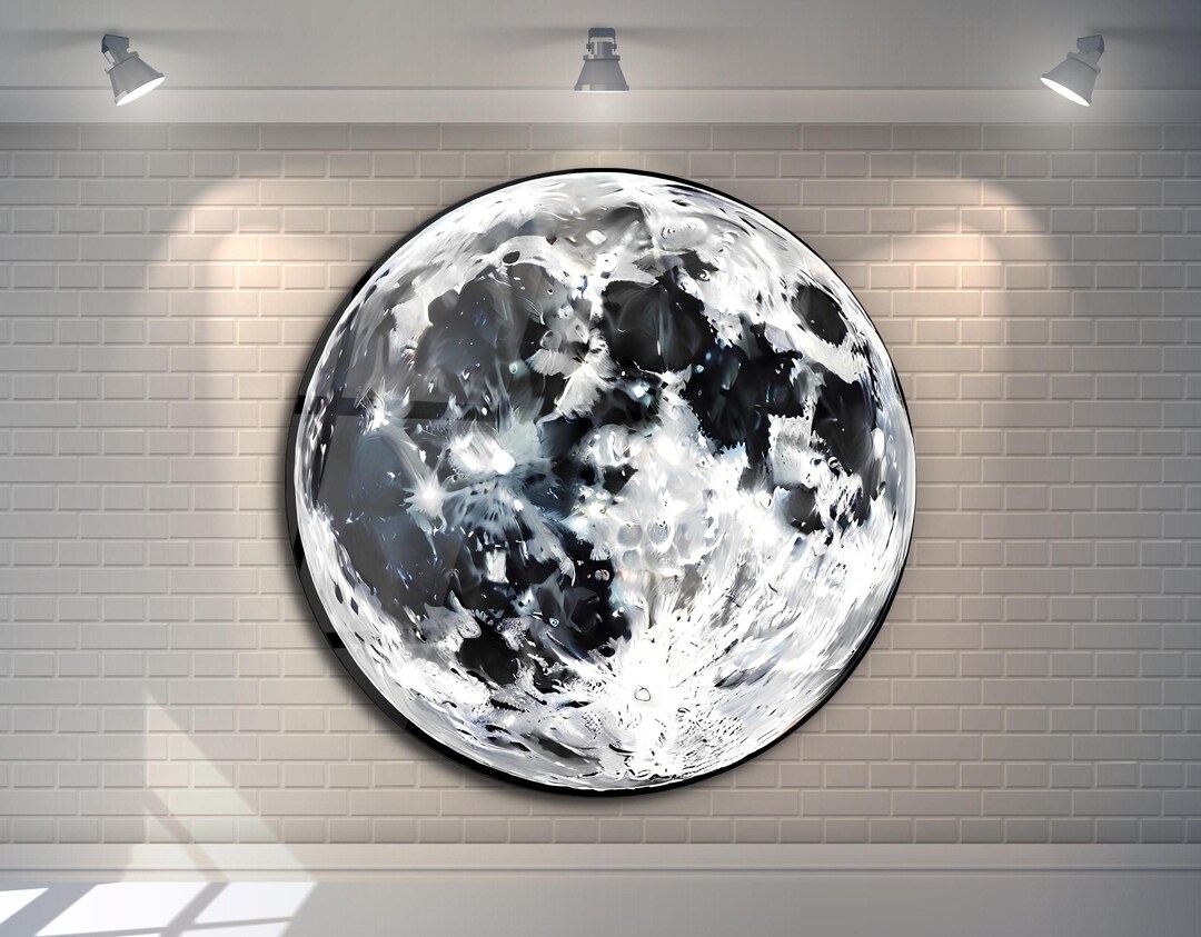 Lunar Drip: Modern Art Moon Painting, Black White Abstract Art Canvas ...