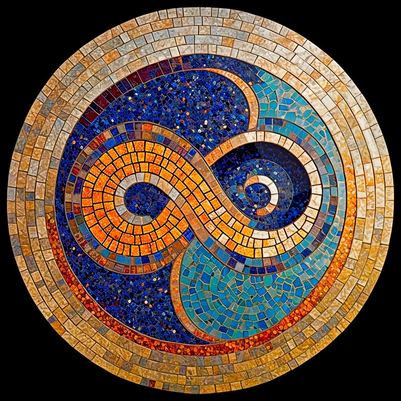 Infinity Symbol Round Ancient Mosaic Modern Art Round Glass Wall Art ...