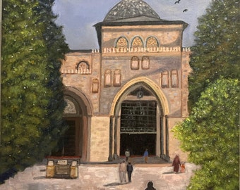 Al-Aqsa-Moschee Gemälde, Acrylmalerei, Moschee Malerei, Original Handmalerei, Wohnzimmer, Gebetsraum Kunst, Islamische Malerei, Wohnkultur