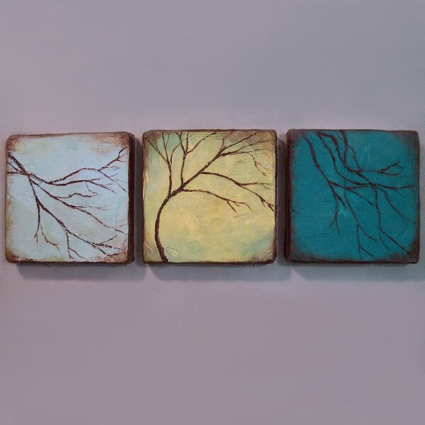 Original Triptych Paintings - Sculpted Branches