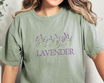 Camiseta con gráfico de lavanda: Camisa de algodón floral
