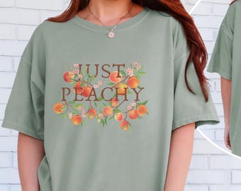 Camiseta gráfica Just Peachy: Camisa de algodón estilo melocotonero vintage
