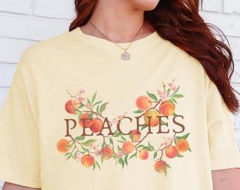 Camiseta gráfica Cottagecore Peaches: Camiseta con frutas botánicas
