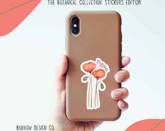 Calcomanía de vinilo de amapolas: pegatina floral impermeable