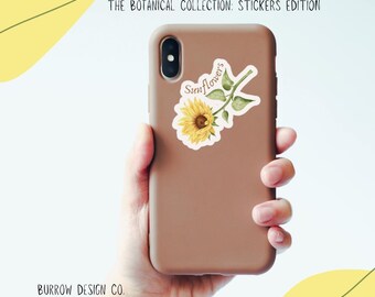 Pegatina de girasol: Calcomanía floral troquelada, vinilo resistente al agua