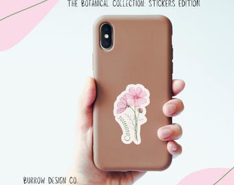 Pegatina de flor de cosmos: vinilo troquelado, calcomanía floral para teléfono o portátil