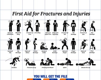 First Aid Fractures Injury Broken Bone Body Part Sling Bandage Elevation Technique Treatment Pain Recovery Wound Splint PNG SVG Vector