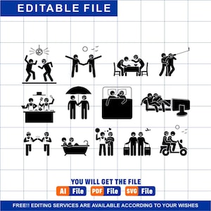 Gay Men Couple Lifestyle Activities Companion Marriage Homosexual Homo LGBTQ Boyfriend Husband Marriage Instant Download Icon PNG SVG Vector
