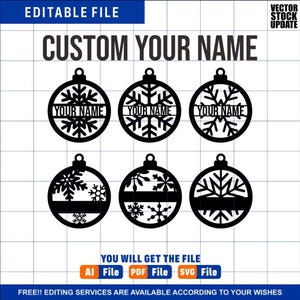 Split Snowflake SVG Files, Personalized Snowflake Bundle SVG, Ornament Plain svg, Glowforge Cut Files, Laser File, Instant Download