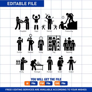 Alfabeto T Personalidad positiva Personalidades Actitud Comportamiento Rasgos de carácter Figura de palo Stickman Hombre Persona Descargar PNG SVG Vector