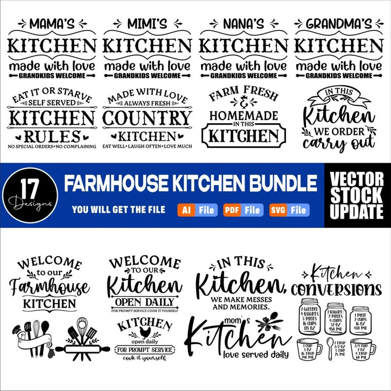 Farmhouse Kitchen Svg Bundle, Farmhouse Sign Svg, Kitchen Svg, Family ...