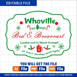 Whoville Bed And Breakfast Svg, Christmas Sign Svg, Christmas Logo Png, Christmas Svg, Holiday Svg, Winter Svg, Png, PDF, cricut cut-bestand