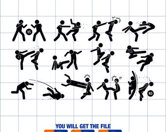 Fighting SVG, Fighter EPS, Punch Vector, Attack PNG, Fight Silhouette, Versus Set, vs Bundle, Attack Cartoon, Kicking, Comic, Martial Arts