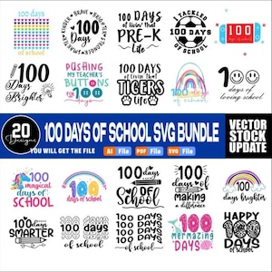 Pacchetto SVG di 100 giorni di scuola, 100 giorni più luminosi, 100 giorni di scuola, 100 giorni più intelligenti, scuola SVG, camicia scolastica SVG, Svg per regalo di 100 giorni