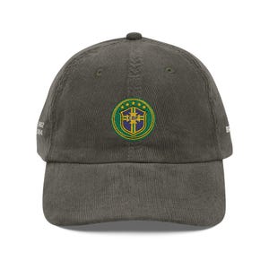Cappellino da calcio in velluto a coste del Brasile / Cappello retrò vintage da calcio del Brasile / Coppa del Mondo di calcio immagine 3