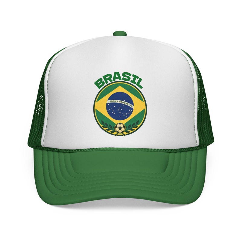 Brasil / Brazil Football Crest Trucker Hat | Fifa World Cup Football Hat | Soccer Champions Green