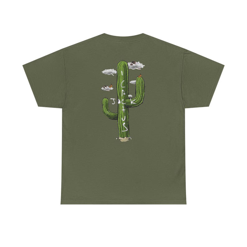 Travis Scott Cactus Jack Graphic Tee, Gildan Heavy Cotton Shirt Military Green