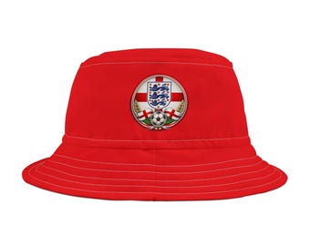 England Crest Bucket Hat | Red Soccer Emblem, Polyester Sun Protection