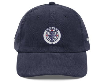 Berretto da calcio in velluto a coste dell'Inghilterra / Cappello da calcio retrò, stile vintage, emblema ricamato