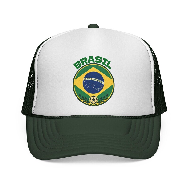 Brasil / Brazil Football Crest Trucker Hat | Fifa World Cup Football Hat | Soccer Champions Dark Green