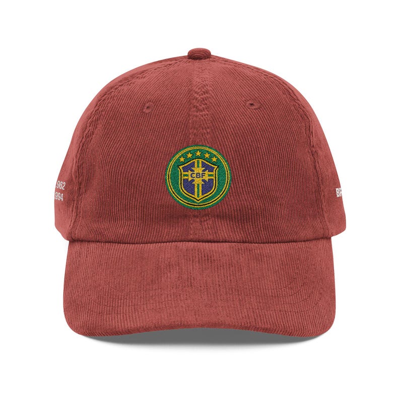 Cappellino da calcio in velluto a coste del Brasile / Cappello retrò vintage da calcio del Brasile / Coppa del Mondo di calcio immagine 5