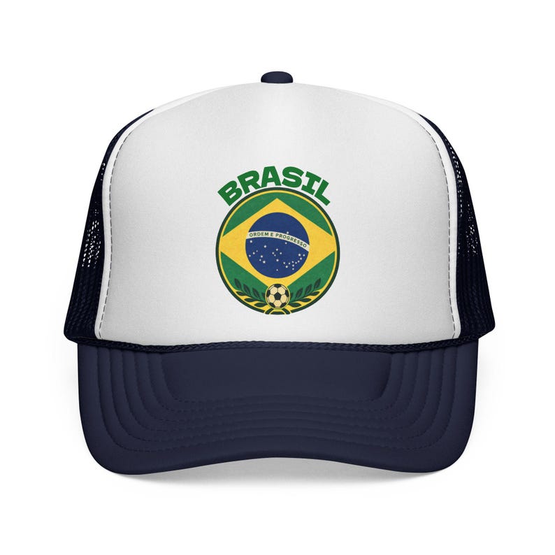 Brasil / Brazil Football Crest Trucker Hat | Fifa World Cup Football Hat | Soccer Champions Dark Navy