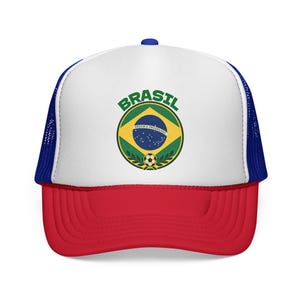 Brasil / Brazil Football Crest Trucker Hat | Fifa World Cup Football Hat | Soccer Champions Blue/Red