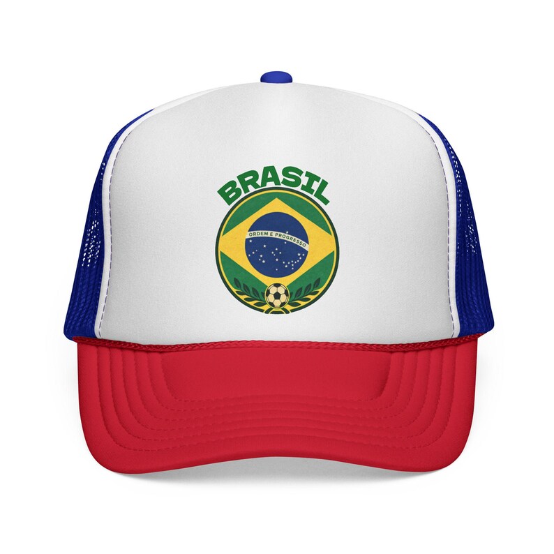 Brasil / Brazil Football Crest Trucker Hat | Fifa World Cup Football Hat | Soccer Champions Blue/Red