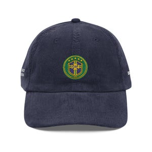 Cappellino da calcio in velluto a coste del Brasile / Cappello retrò vintage da calcio del Brasile / Coppa del Mondo di calcio immagine 1