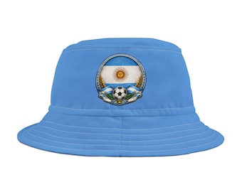 Argentina Football Crest Bucket Hat | Polyester Soccer Emblem Sun Hat