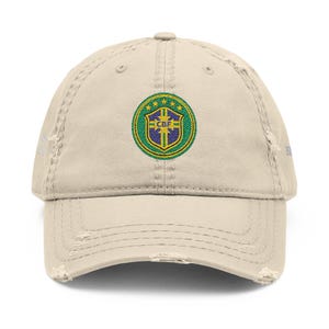 Casquette de football Brésil effet vieilli | Casquette brodée Coupe du monde de football Khaki