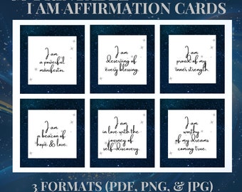 I AM Affirmation Cards, Self Love Affirmation Card Deck, Daily Affirmation, Digital, Affirmation Cards, Vision Board,Printable Cards