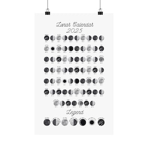 2025 Moon Calendar, Printable Calendar Moon Phases, Lunar Calendar 2025, Moon Phases Print, Celestial Poster, Spiritual Gift, Astrology