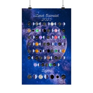 2025 Moon Calendar, Printable Calendar Moon Phases, Lunar Calendar 2025, Moon Phases Print, Celestial Poster, Spiritual Gift, Astrology