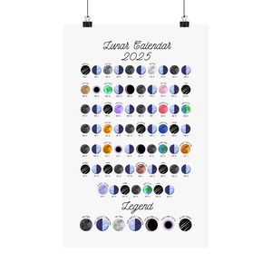 2025 Moon Calendar, Printable Calendar Moon Phases, Lunar Calendar 2025, Moon Phases Print, Celestial Poster, Spiritual Gift, Astrology