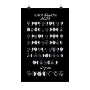 2025 Moon Calendar, Printable Calendar Moon Phases, Lunar Calendar 2025, Moon Phases Print, Celestial Poster, Spiritual Gift, Astrology