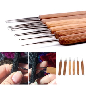 Aiguille à crocheter Locs avec manche en bambou : tête simple, double, triple
