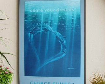 Dolphins Wall Art Print "Harmony Two”, Beach House Large Wall Decor, Nautical Gifts -Hand Signed Fine Art Poster by George Sumner